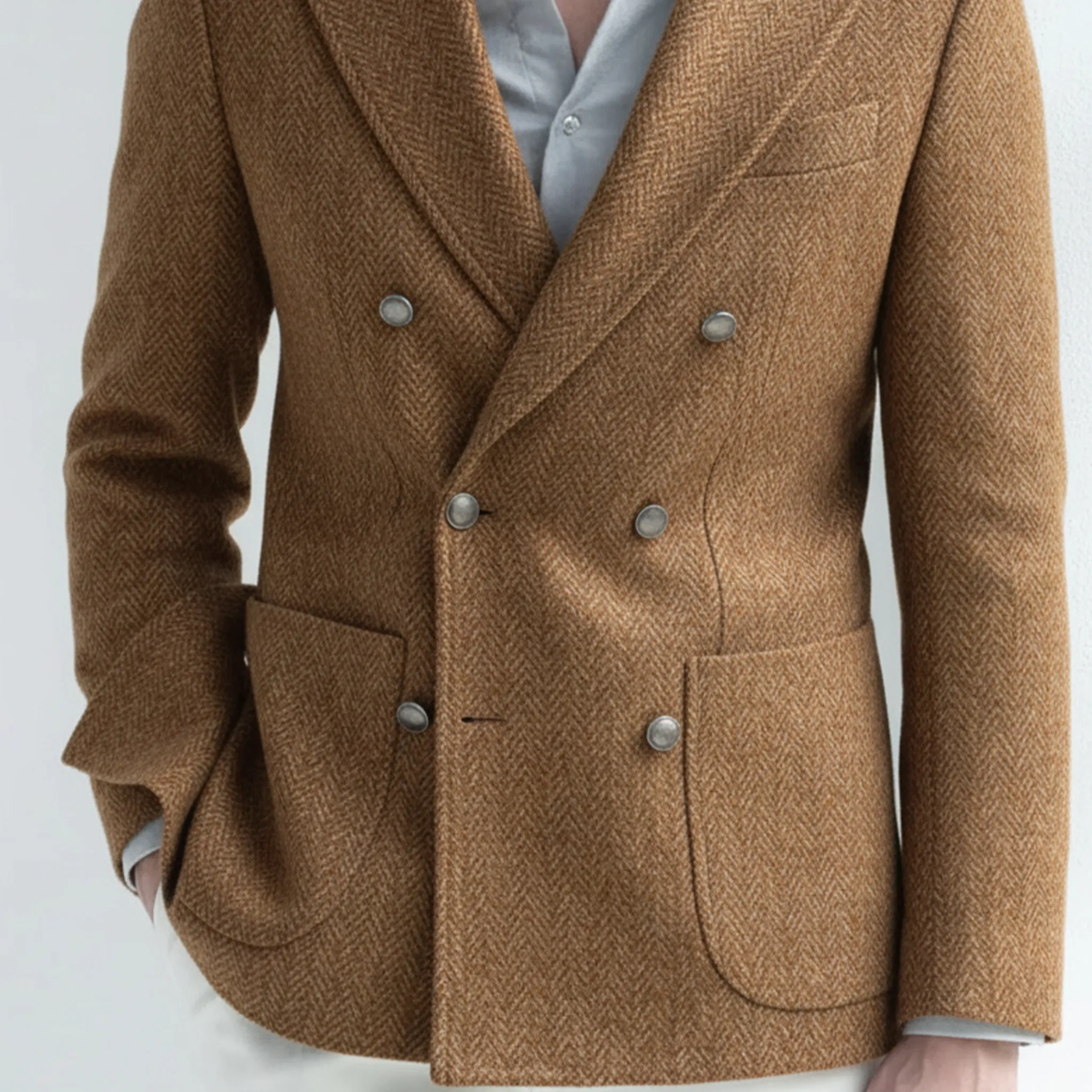 Men's Classic Light Business Faux Woolen Houndstooth Double-breasted Blazer MTA2249I8K sold by Manly product image thumbnail 5