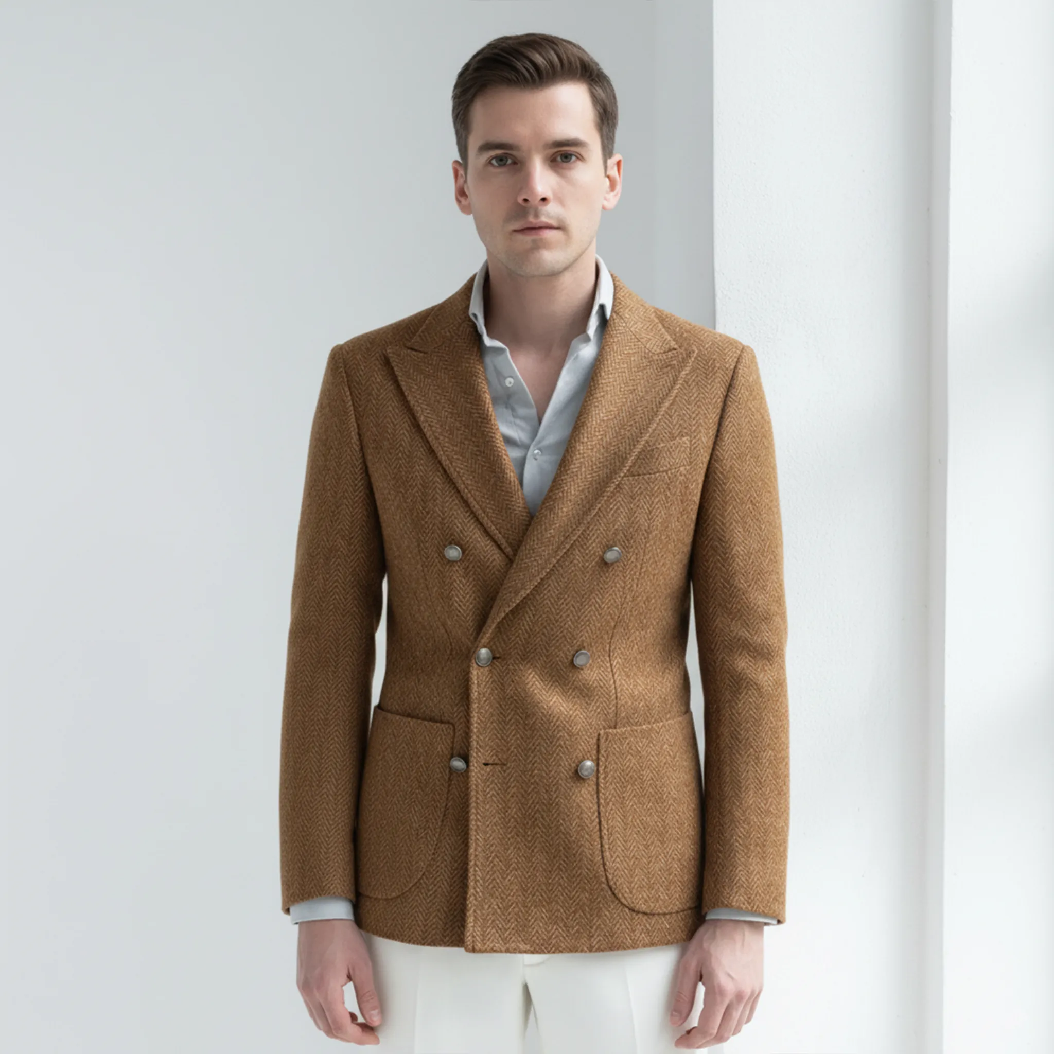 Men's Classic Light Business Faux Woolen Houndstooth Double-breasted Blazer MTA2249I8K sold by Manly product image thumbnail 3