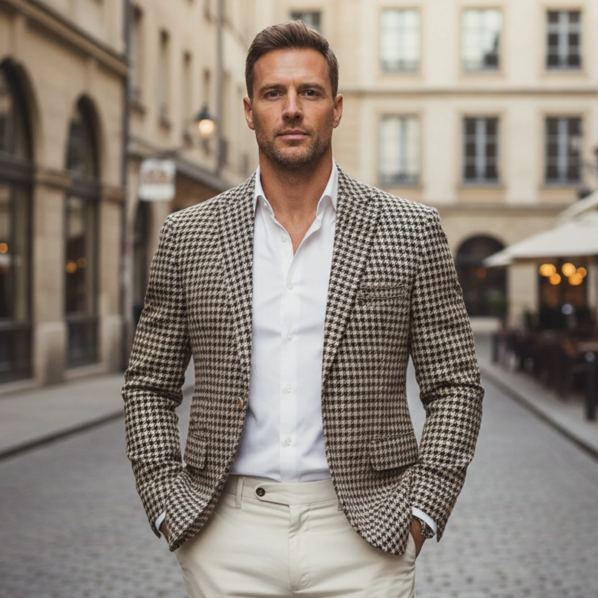 Men's Classic Light Business Faux Woolen Houndstooth Single-breasted Blazer MTA2289I6K sold by Manly product image thumbnail 3