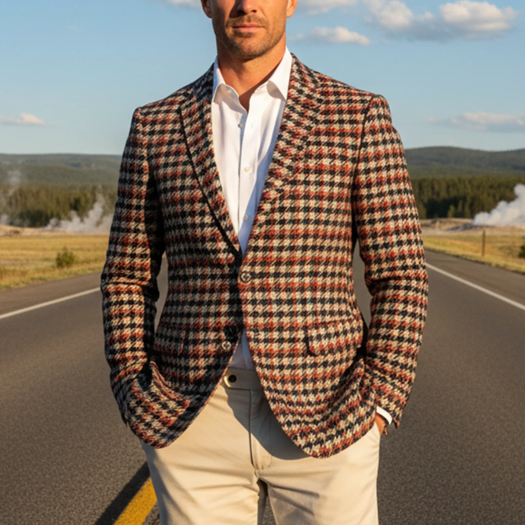 Men's Classic Light Business Contrast Faux Woolen Houndstooth Single-breasted Blazer MTA2282I1K sold by Manly product image thumbnail 2