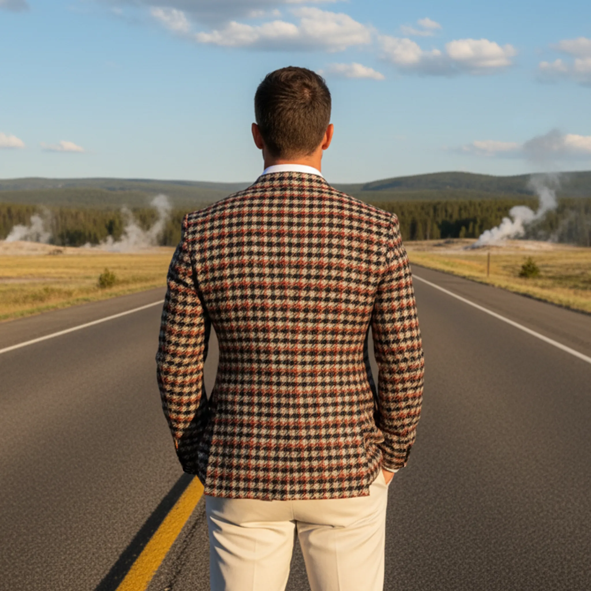 Men's Classic Light Business Contrast Faux Woolen Houndstooth Single-breasted Blazer MTA2282I1K sold by Manly product image thumbnail 5