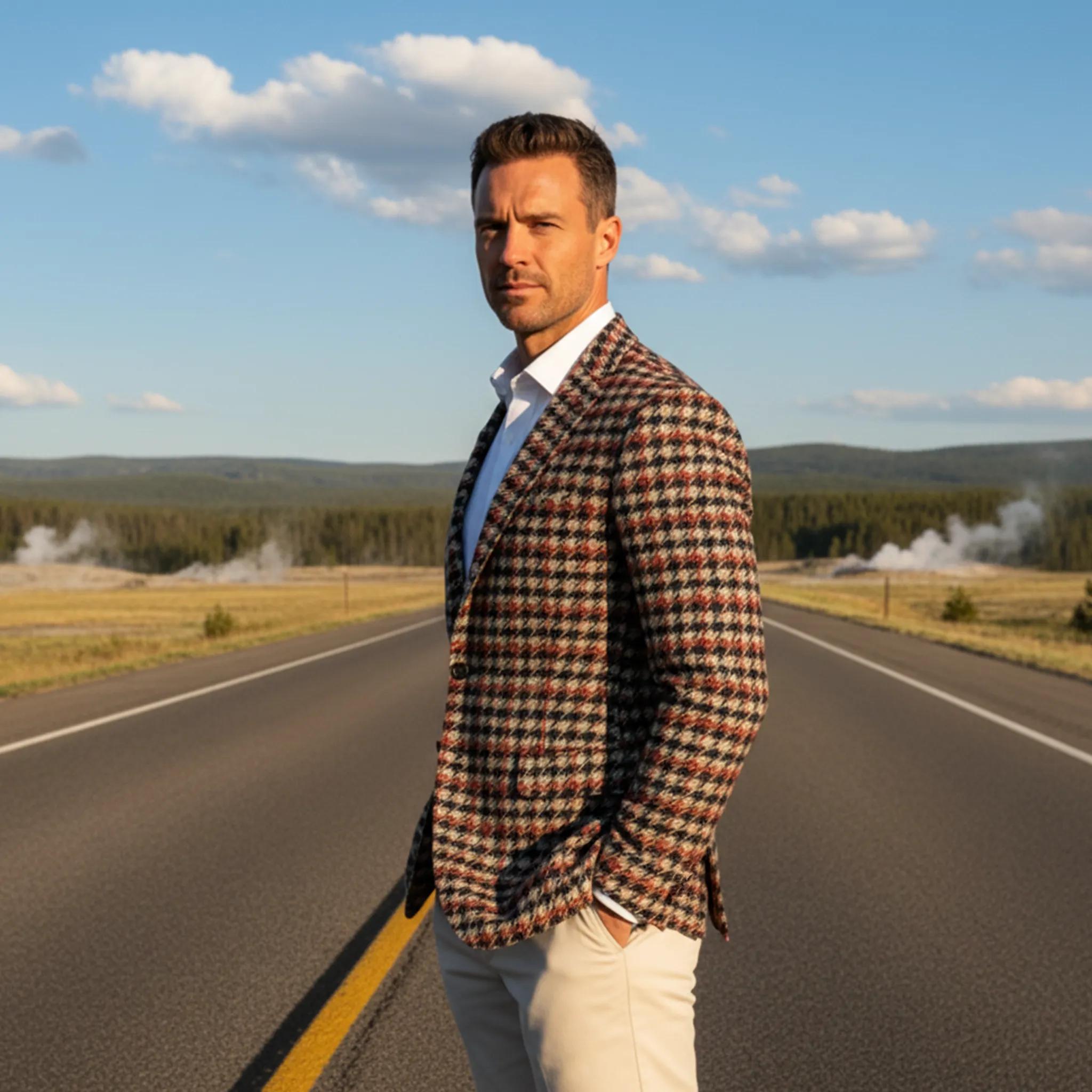 Men's Classic Light Business Contrast Faux Woolen Houndstooth Single-breasted Blazer MTA2282I1K sold by Manly product image thumbnail 4