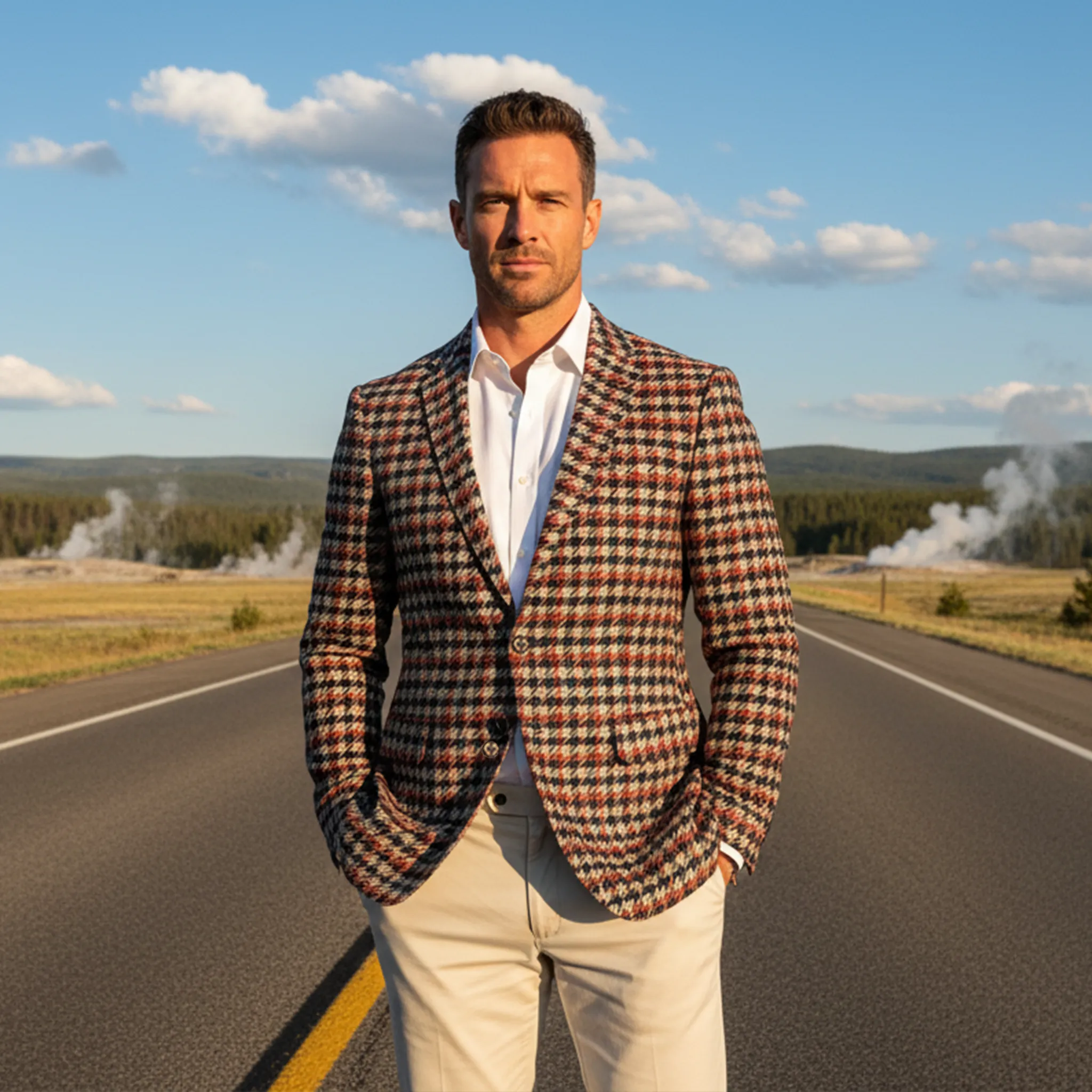 Men's Classic Light Business Contrast Faux Woolen Houndstooth Single-breasted Blazer MTA2282I1K sold by Manly product image thumbnail 3