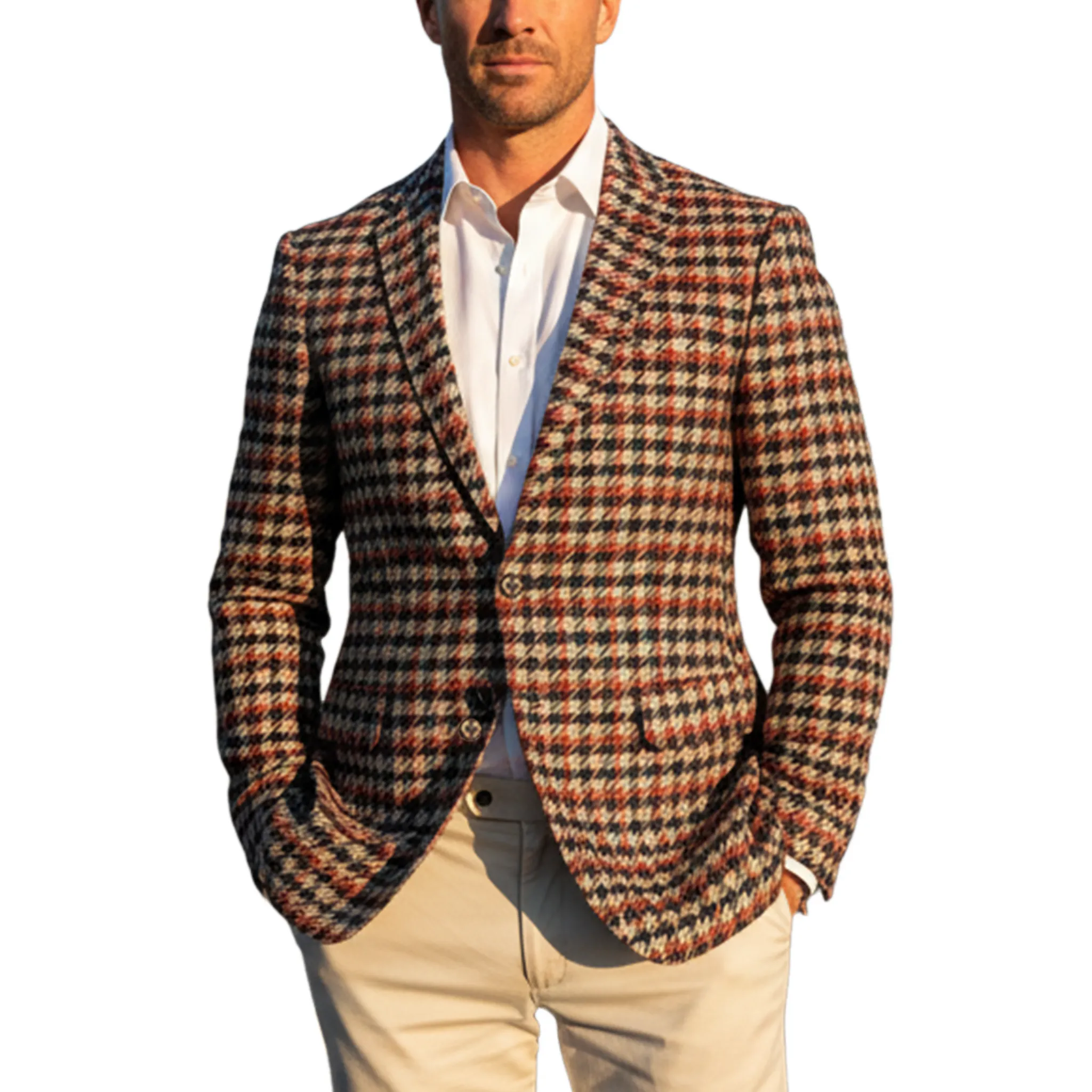 Men's Classic Light Business Contrast Faux Woolen Houndstooth Single-breasted Blazer MTA2282I1K sold by Manly