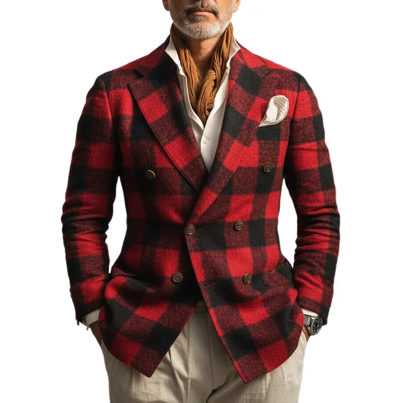 Men's Classic Plaid Double-Breasted Jacket MTA1939I3U sold by Manly