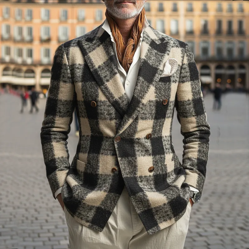 Men's Classic Plaid Double-Breasted Jacket MTA1939I3U sold by Manly product image thumbnail 4