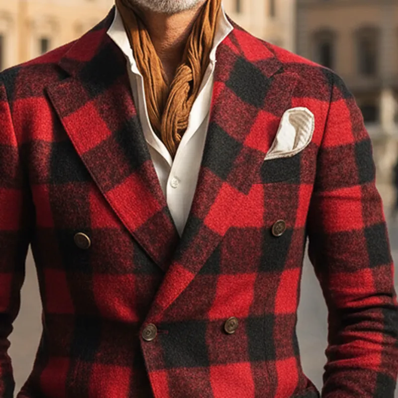 Men's Classic Plaid Double-Breasted Jacket MTA1939I3U sold by Manly product image thumbnail 3