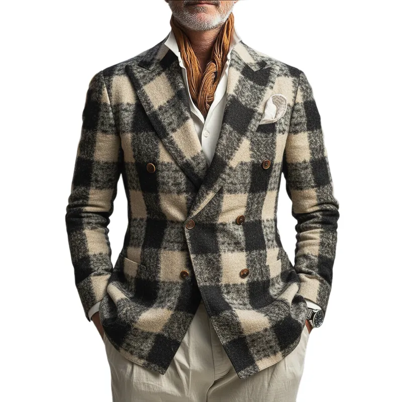 Men's Classic Plaid Double-Breasted Jacket MTA1939I3U sold by Manly product image thumbnail 5