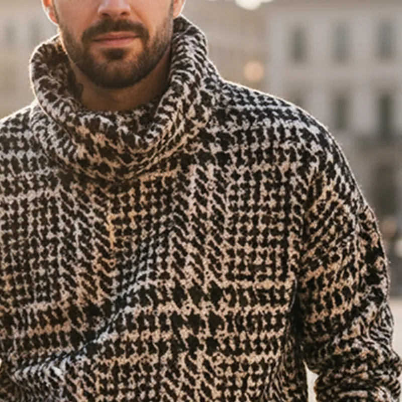 Men's Classic Houndstooth Stacked Collar Knit Sweater MTA2257I8U sold by Manly product image thumbnail 5