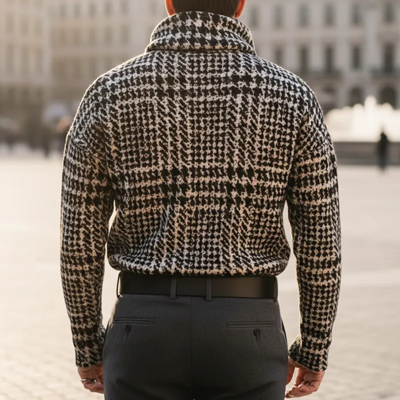 Men's Classic Houndstooth Stacked Collar Knit Sweater MTA2257I8U sold by Manly product image thumbnail 3