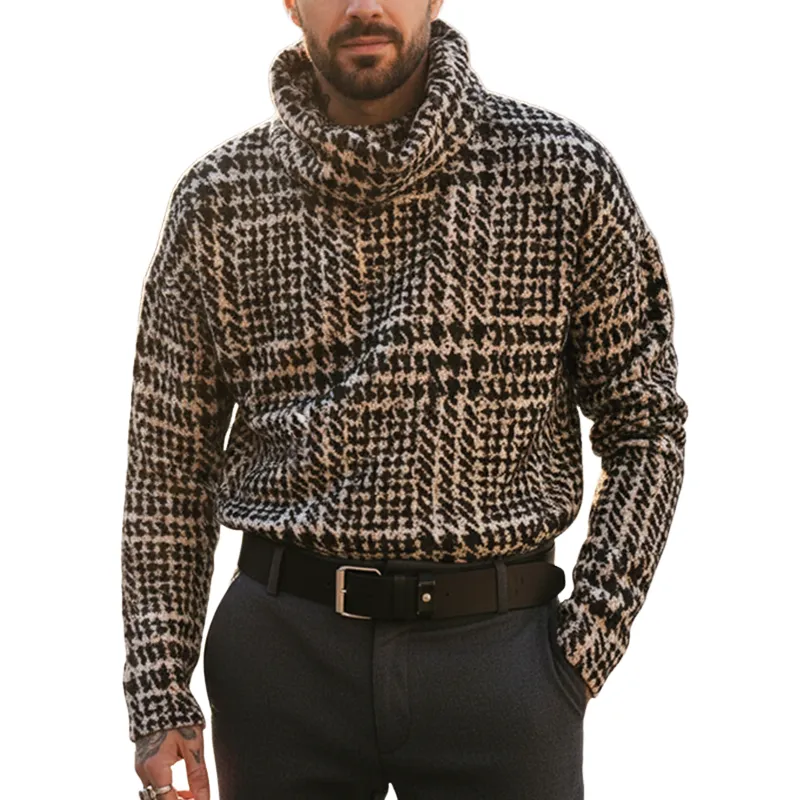 Men's Classic Houndstooth Stacked Collar Knit Sweater MTA2257I8U sold by Manly
