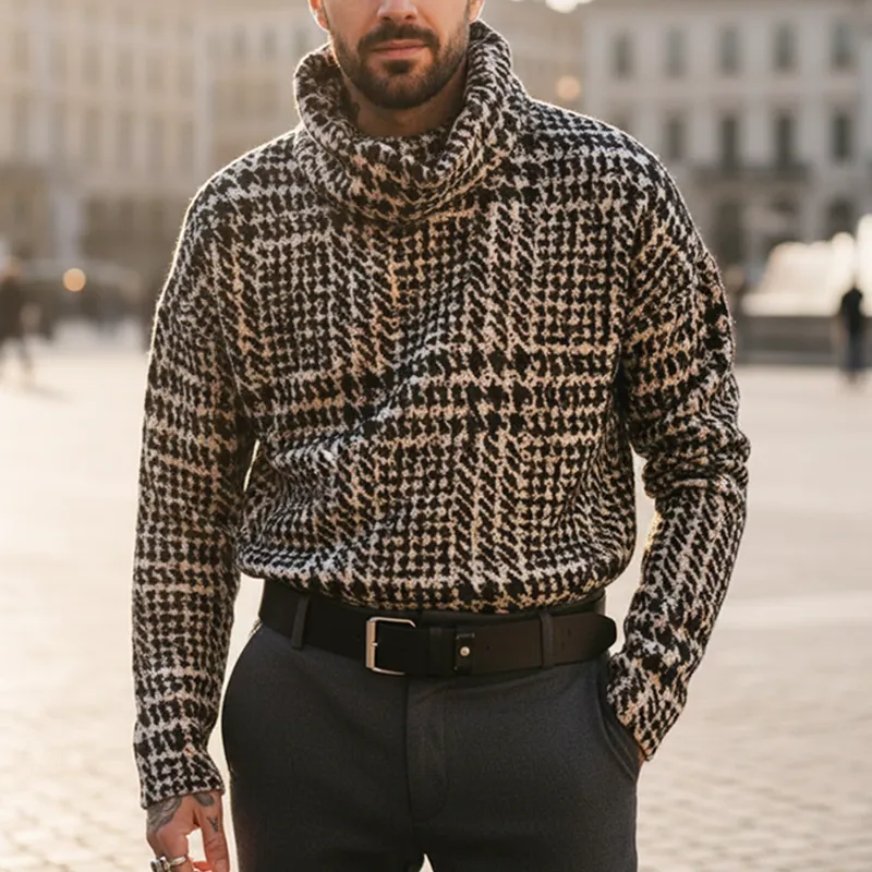 Men's Classic Houndstooth Stacked Collar Knit Sweater MTA2257I8U sold by Manly product image thumbnail 2