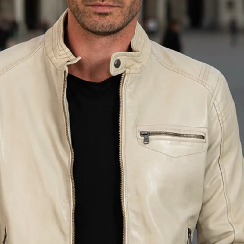 Men's Classic Stand-up Collar PU Leather Zip-up Jacket MTA2271I7U sold by Manly product image thumbnail 4