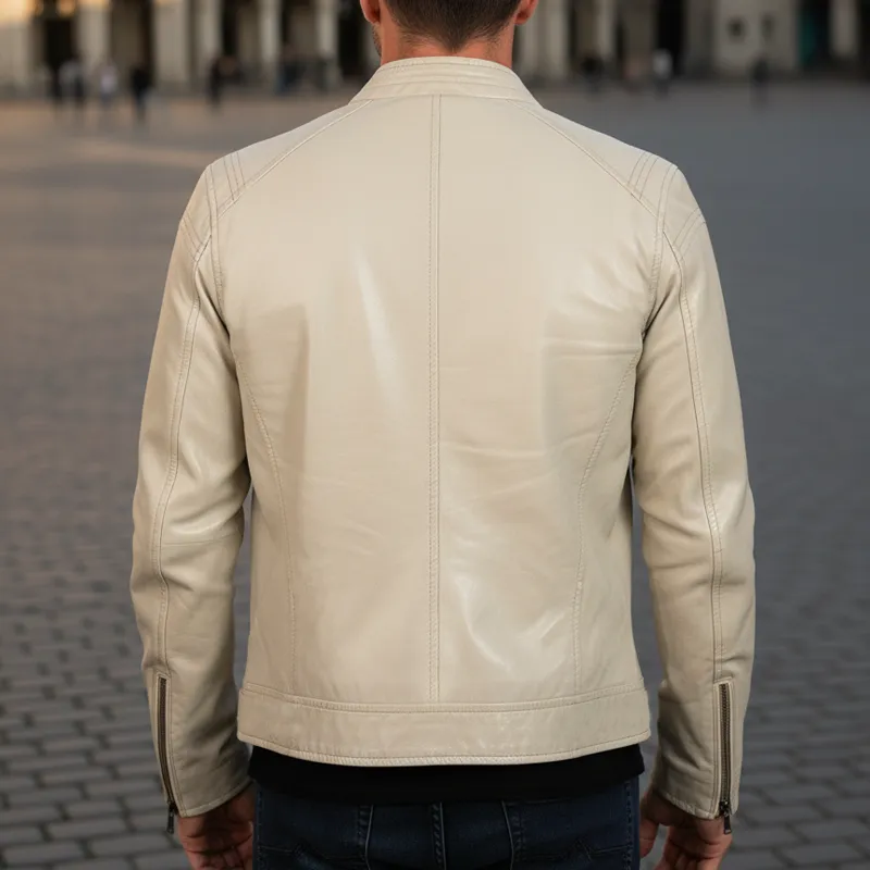 Men's Classic Stand-up Collar PU Leather Zip-up Jacket MTA2271I7U sold by Manly product image thumbnail 3