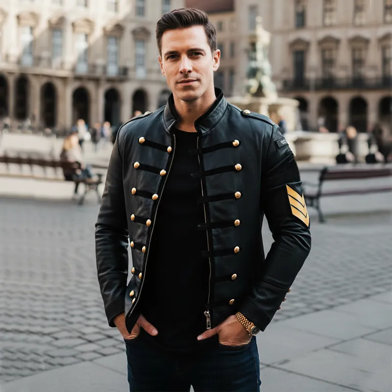 Men's Vintage Stand-up Collar PU Leather Zip-up Jacket MTA2230I8U sold by Manly product image thumbnail 4