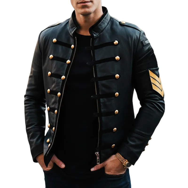 Men's Vintage Stand-up Collar PU Leather Zip-up Jacket MTA2230I8U sold by Manly