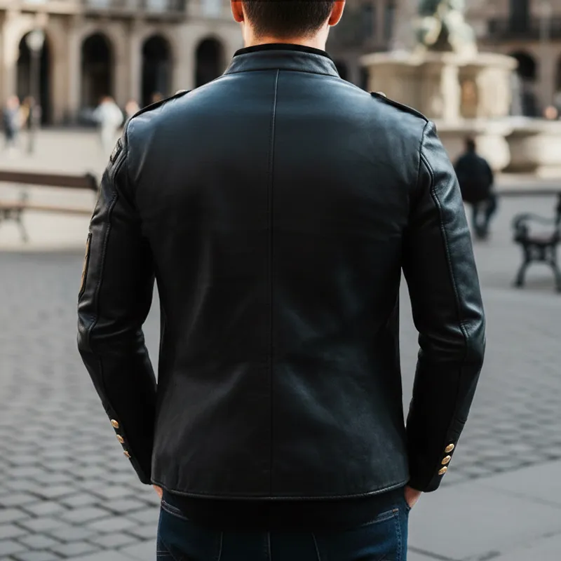 Men's Vintage Stand-up Collar PU Leather Zip-up Jacket MTA2230I8U sold by Manly product image thumbnail 3