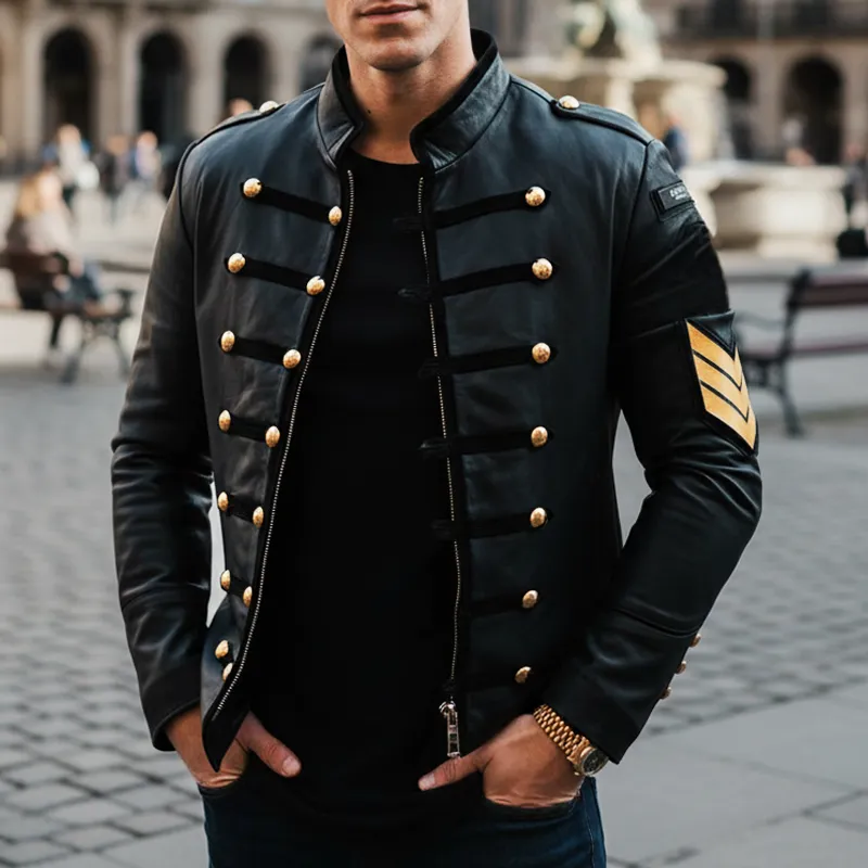 Men's Vintage Stand-up Collar PU Leather Zip-up Jacket MTA2230I8U sold by Manly product image thumbnail 2