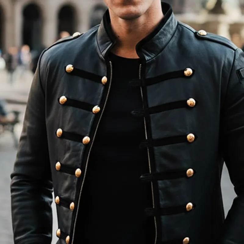 Men's Vintage Stand-up Collar PU Leather Zip-up Jacket MTA2230I8U sold by Manly product image thumbnail 5