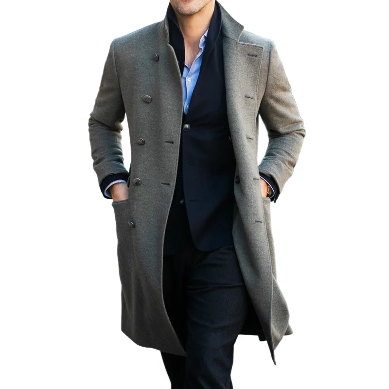 Men's Classic Stand-collar Double-breasted Knee-length Coat MTA2271I1U sold by Manly