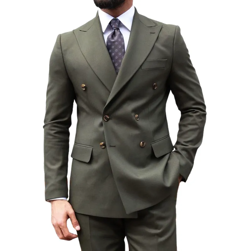 Men's Classic Olive Green Double-breasted Business Blazer MTA2246I2U sold by Manly