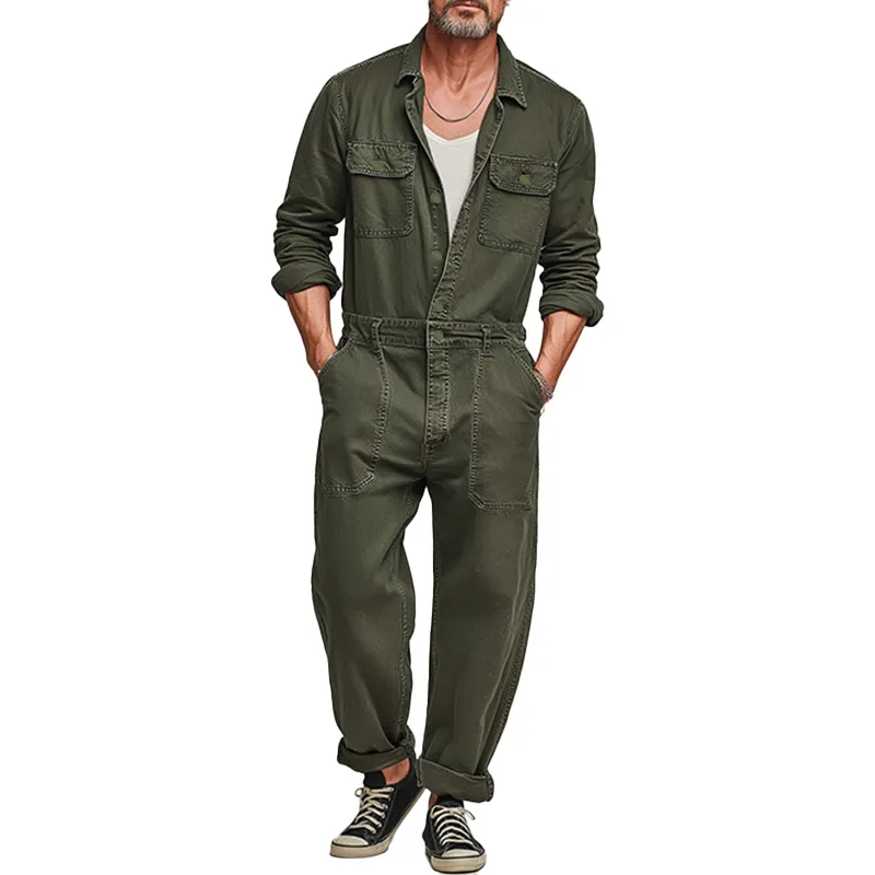 Men's Autumn And Winter Retro Washed Distressed Denim Long-sleeved Jumpsuit MTA2226I5P sold by Manly