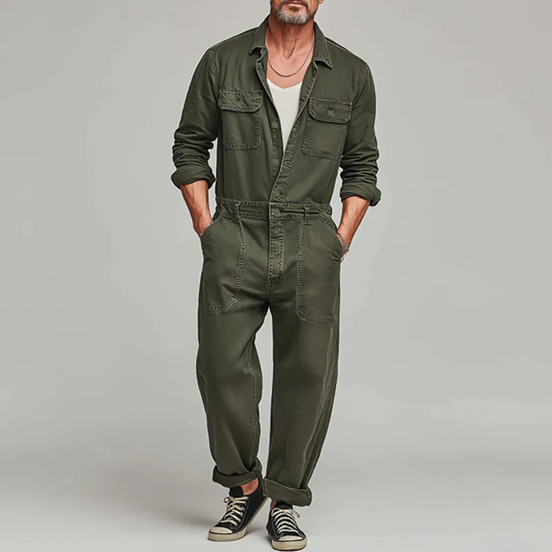 Men's Autumn And Winter Retro Washed Distressed Denim Long-sleeved Jumpsuit MTA2226I5P sold by Manly product image thumbnail 2