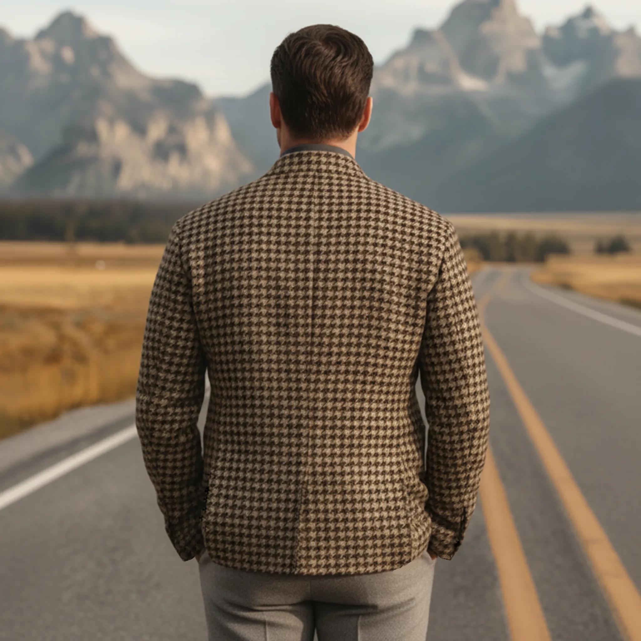 Men's Classic Retro Stand Collar Faux Houndstooth Wool Jacket MTA2505I3K sold by Manly product image thumbnail 5