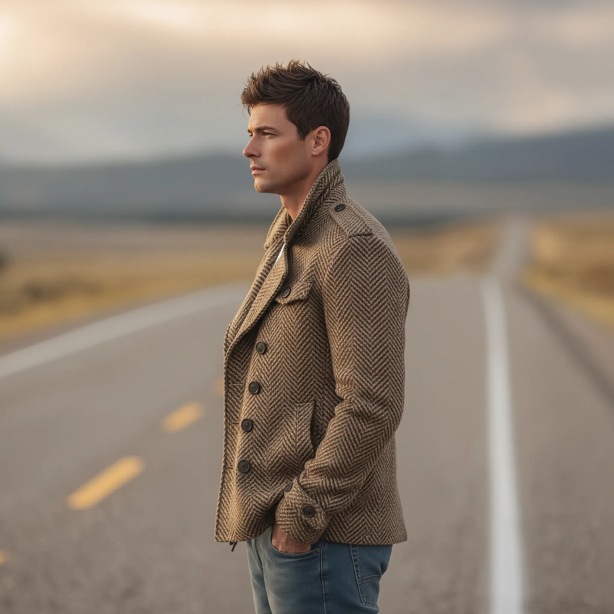 Men's Classic Vintage Western Style Faux Herringbone Wool Double Breasted Jacket MTA2547I6K sold by Manly product image thumbnail 4