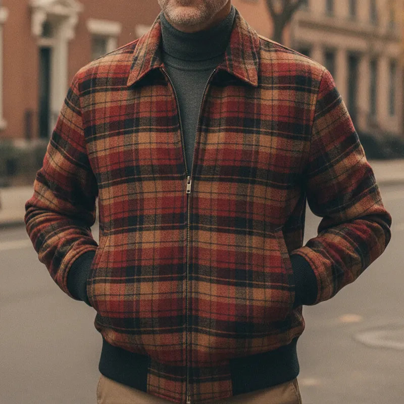 Men's Retro Casual Plaid Print Lapel Zipper Jacket MTA2406I1TO sold by Manly product image thumbnail 2