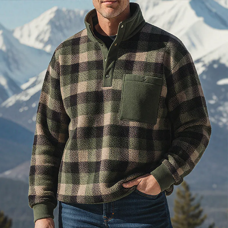 Men's Retro Casual Warm Plaid Plush Stand Collar Sweatshirt MTA2545I2TO sold by Manly product image thumbnail 2