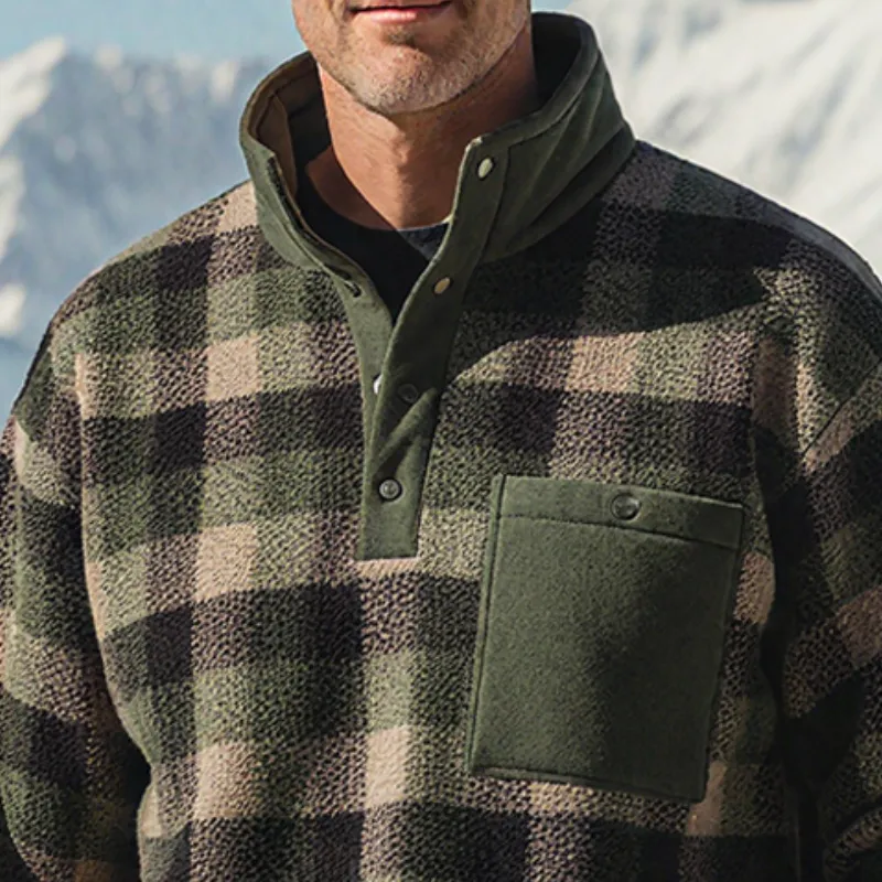 Men's Retro Casual Warm Plaid Plush Stand Collar Sweatshirt MTA2545I2TO sold by Manly product image thumbnail 4