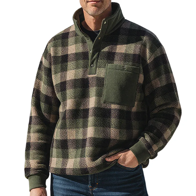 Men's Retro Casual Warm Plaid Plush Stand Collar Sweatshirt MTA2545I2TO sold by Manly