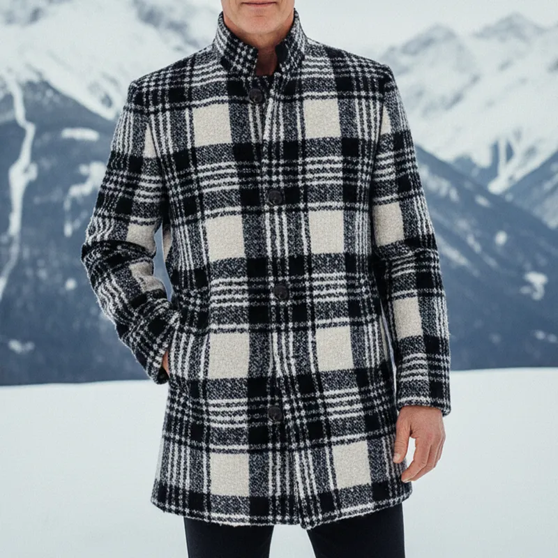 Men's Retro Casual Plaid Stand Collar Coat MTA2569I4TO sold by Manly product image thumbnail 2