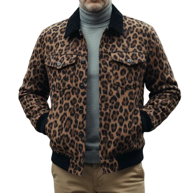 Men's Vintage Casual Leopard Print Lapel Jacket MTA2406I0TO sold by Manly