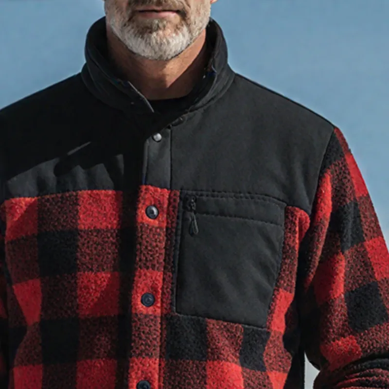 Men's Retro Casual Warm Plaid Print Plush Stand Collar Button Jacket MTA2523I2TO sold by Manly product image thumbnail 4