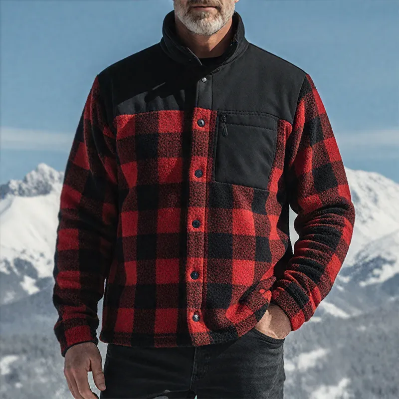 Men's Retro Casual Warm Plaid Print Plush Stand Collar Button Jacket MTA2523I2TO sold by Manly product image thumbnail 2