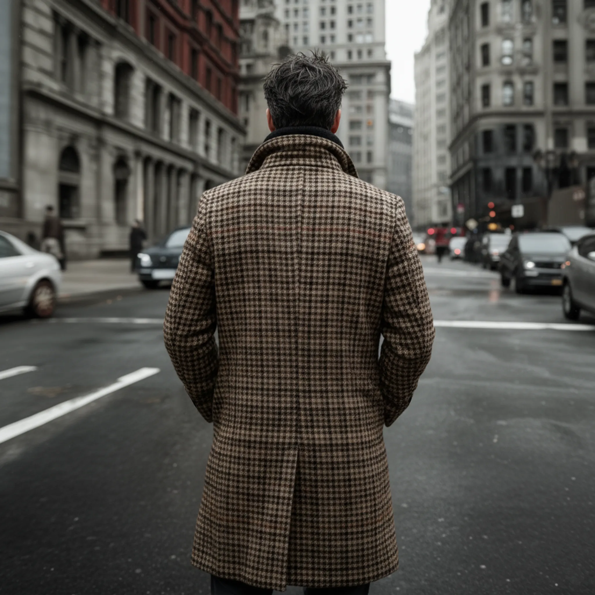 Men's Classic Vintage Faux Houndstooth Wool Double-breasted Knee-length Coat MTA2561I0K sold by Manly product image thumbnail 5
