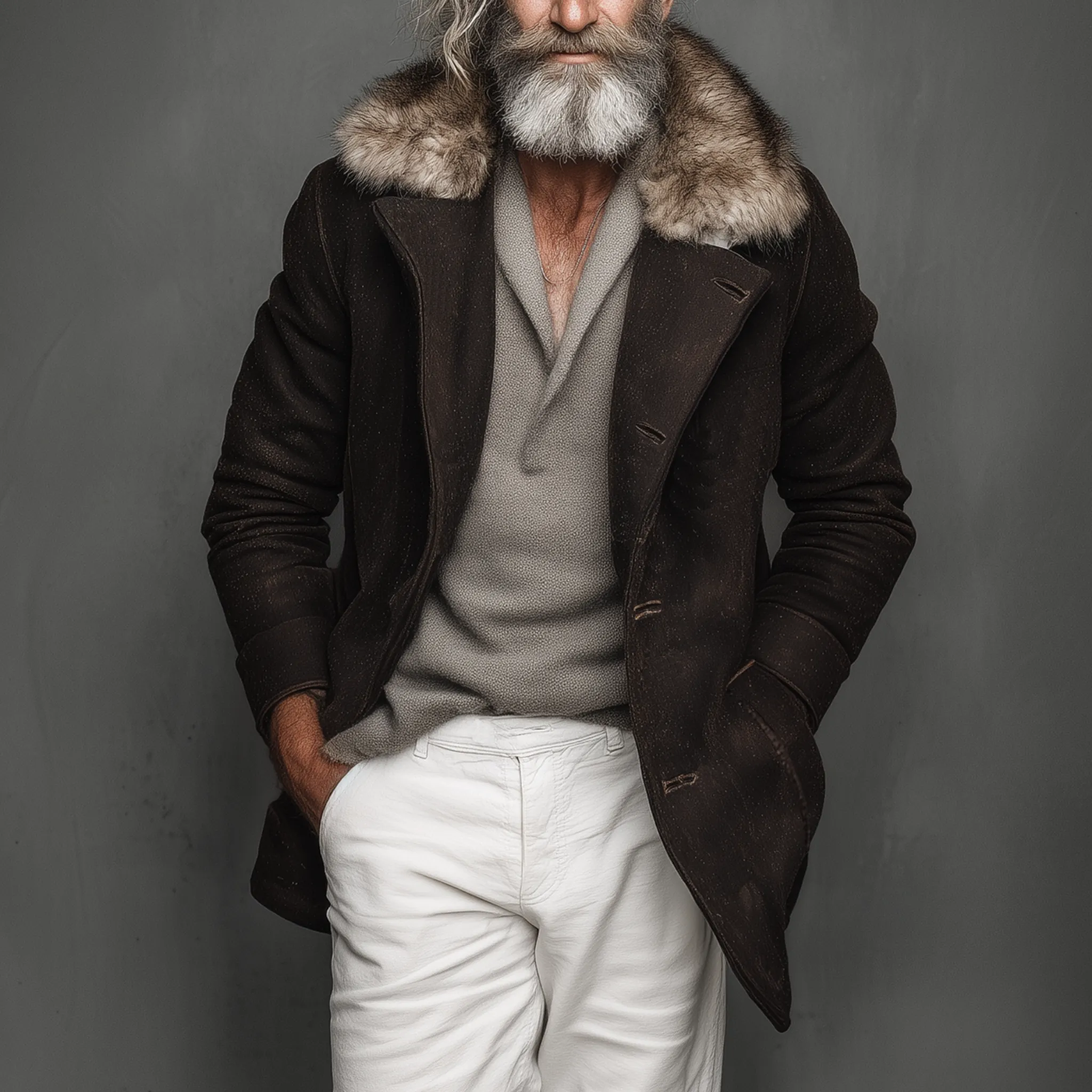 Men's Classic Vintage Faux Wool Single-breasted Thigh-length Coat (with Detachable Faux Fur Collar) MTA2532I3K sold by Manly product image thumbnail 2