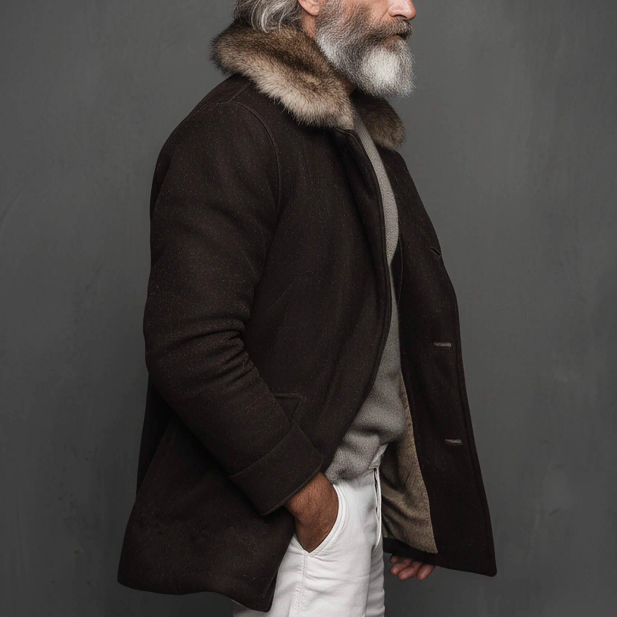 Men's Classic Vintage Faux Wool Single-breasted Thigh-length Coat (with Detachable Faux Fur Collar) MTA2532I3K sold by Manly product image thumbnail 4