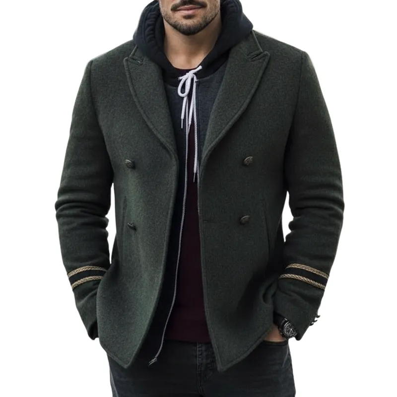 Men's Classic Army Green Double-breasted Short Coat MTA2423I6U sold by Manly