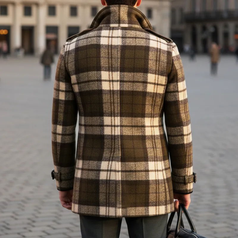 Men's Classic Plaid Colorblock Collar Double-Breasted Short Coat MTA2591I2U sold by Manly product image thumbnail 3