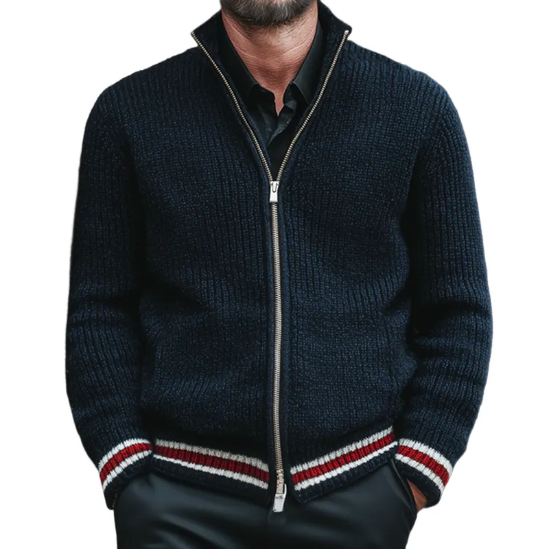 Men's Classic Stand-up Collar Zip-up Knitted Cardigan MTA2598I0U sold by Manly
