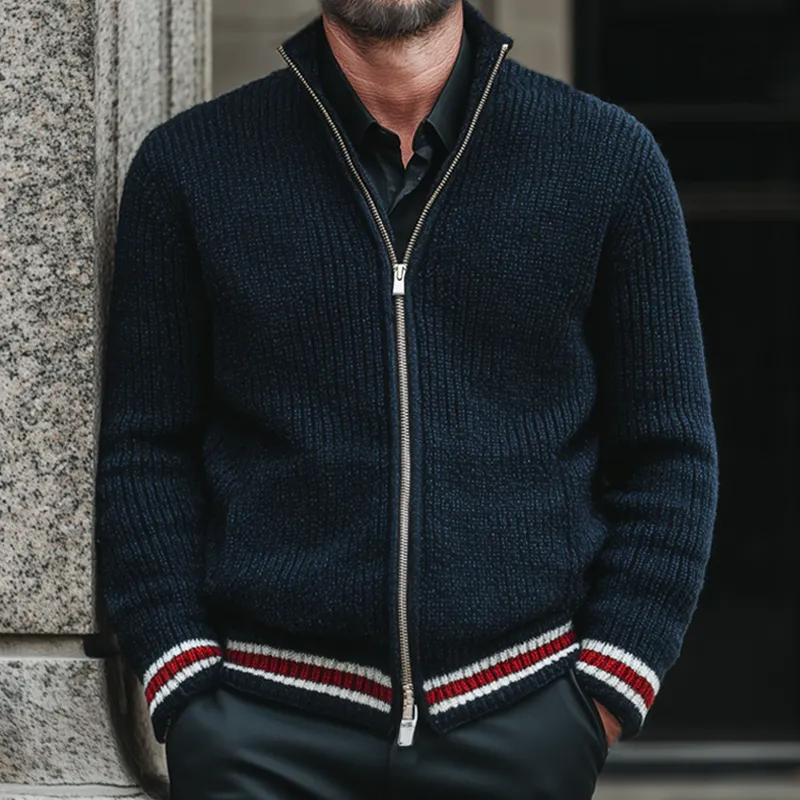 Men's Classic Stand-up Collar Zip-up Knitted Cardigan MTA2598I0U sold by Manly product image thumbnail 2