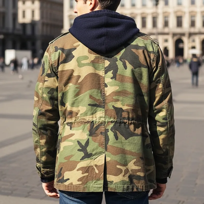 Men's Classic Distressed Camouflage Stand-up Collar Jacket MTA2587I7U sold by Manly product image thumbnail 3