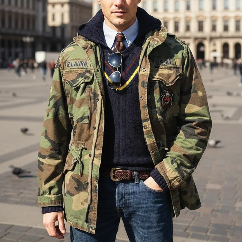 Men's Classic Distressed Camouflage Stand-up Collar Jacket MTA2587I7U sold by Manly product image thumbnail 2