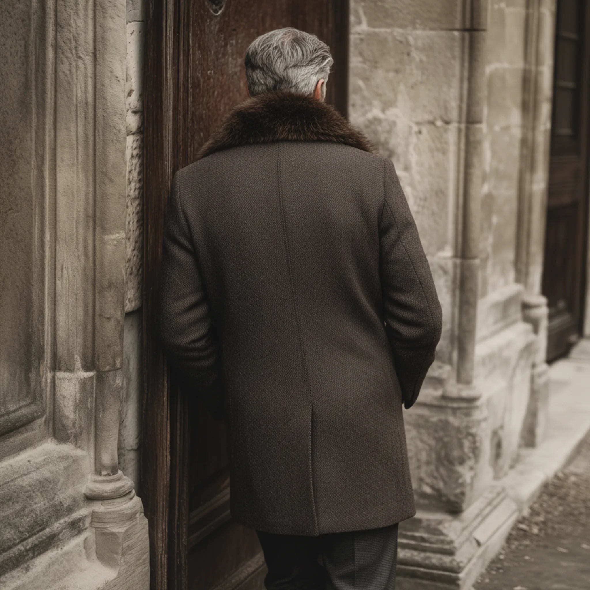 Men's Classic Vintage Faux Herringbone Thigh-Length Coat (Includes Removable Faux Fur Collar) MTA2522I1K sold by Manly product image thumbnail 4