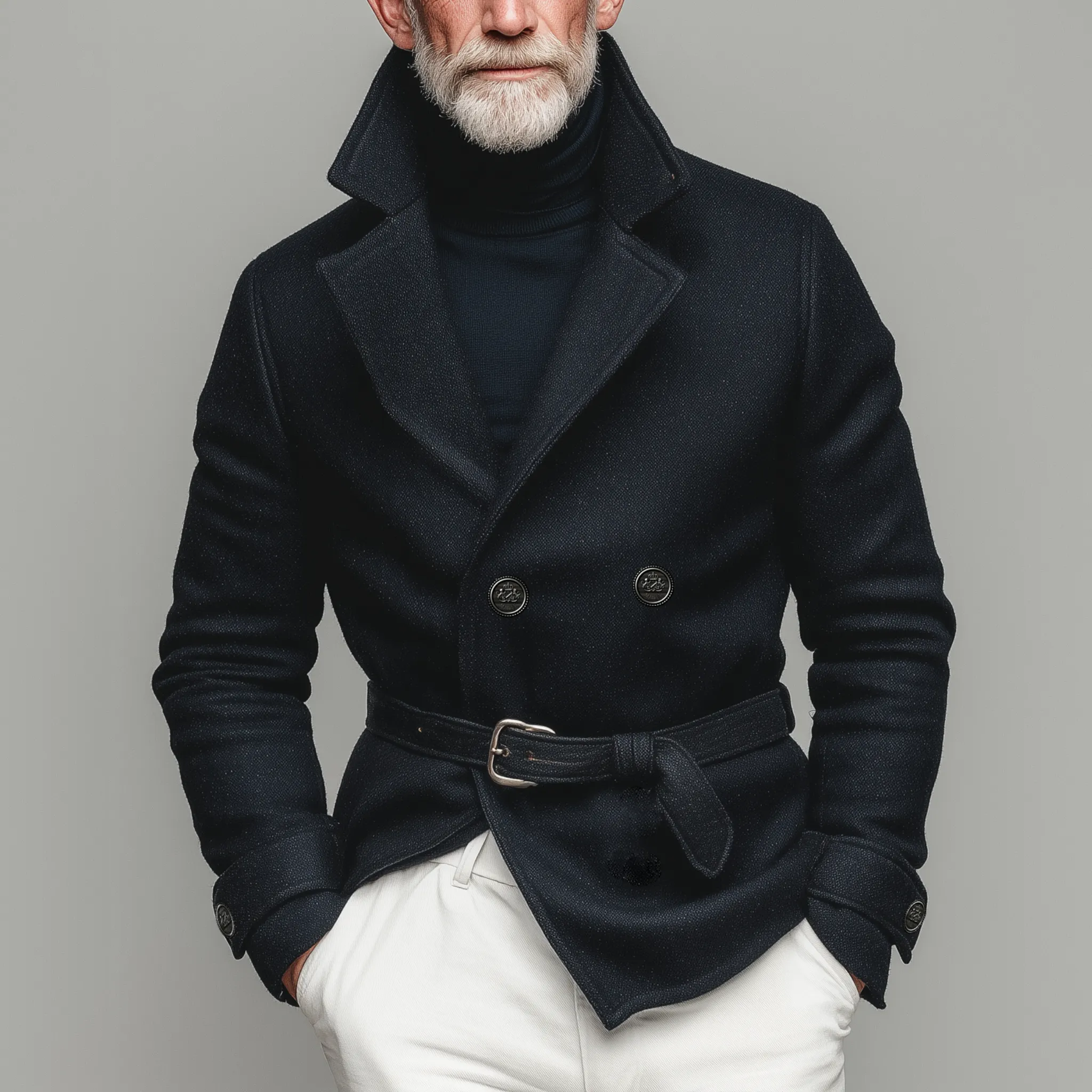 Men's Classic Vintage Double-breasted Lapel Faux Wool Coat (including Belt) MTA2486I1K sold by Manly product image thumbnail 2