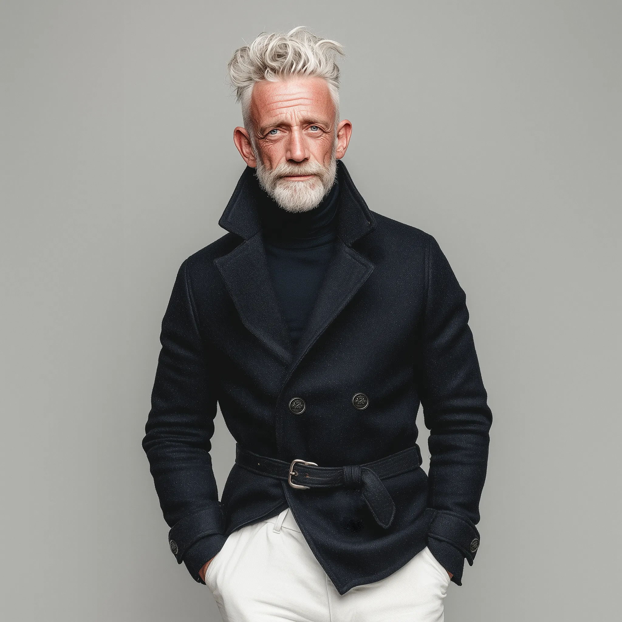 Men's Classic Vintage Double-breasted Lapel Faux Wool Coat (including Belt) MTA2486I1K sold by Manly product image thumbnail 3