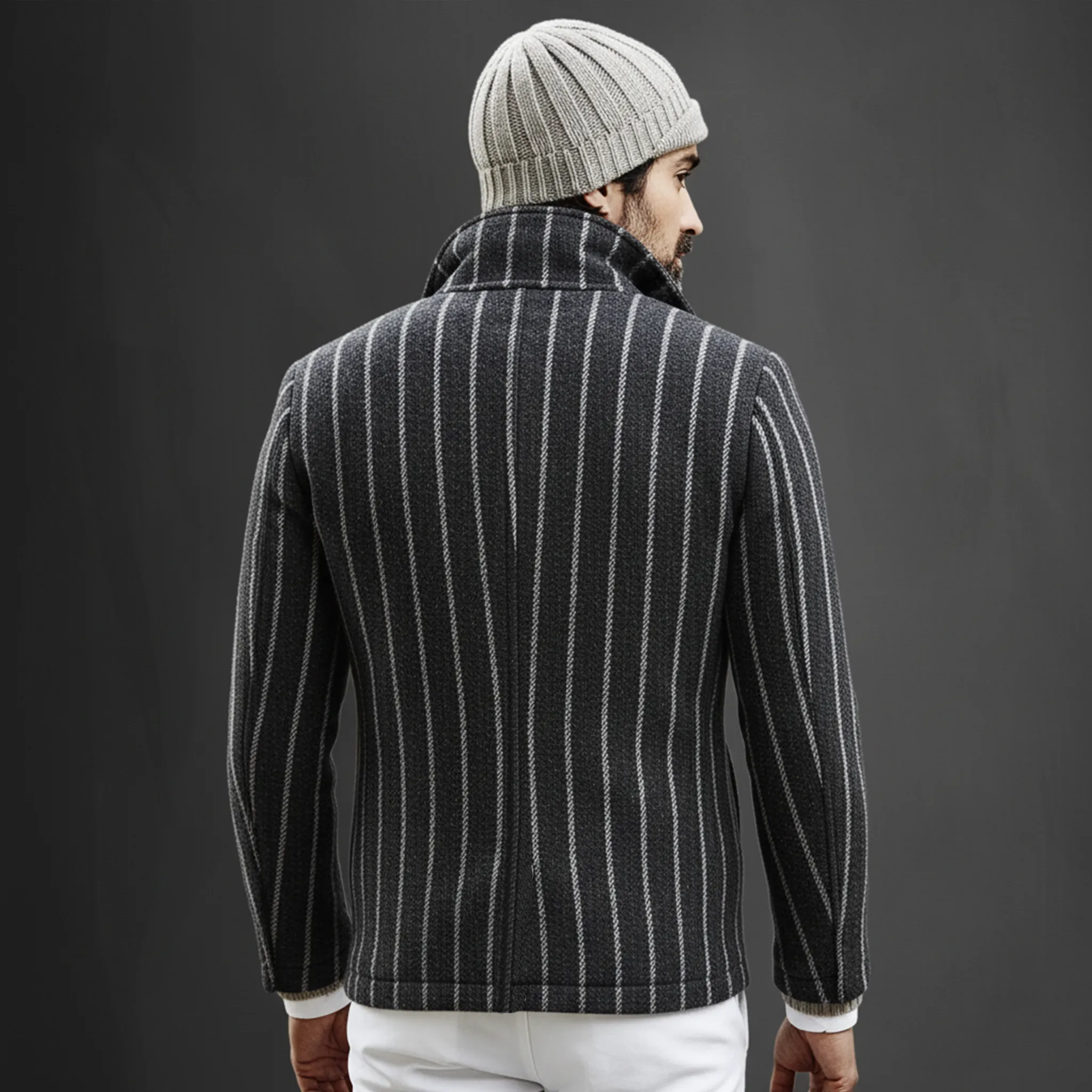 Men's Classic Retro Lapel Vertical Striped Fuax Wool Double-breasted Jacket MTA2419I0K sold by Manly product image thumbnail 5